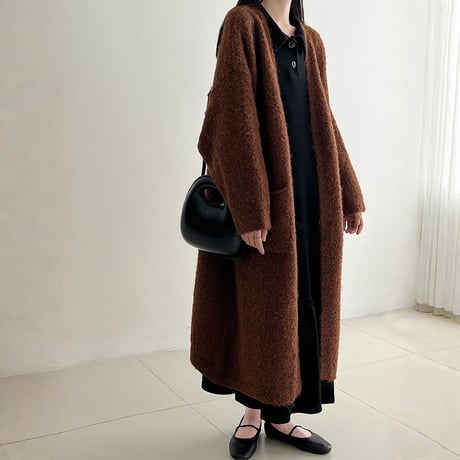soft boucle long knit cardigan　MA1705