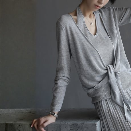 elegant layered knit tops / pleated skirt　MA1825