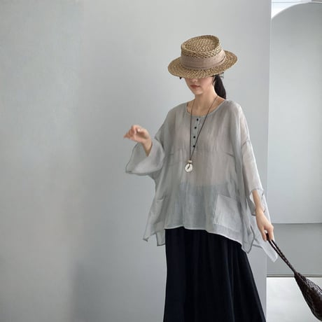 sheer wide sleeve pocket blouse　MA1978