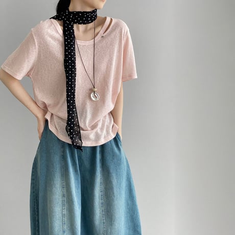 shoulder cutout sheer t shirt　MA1975