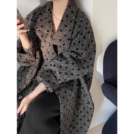 dot gray long coat　MA1332