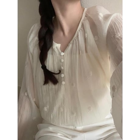 embroidery flower long sleeve blouse　MA1170