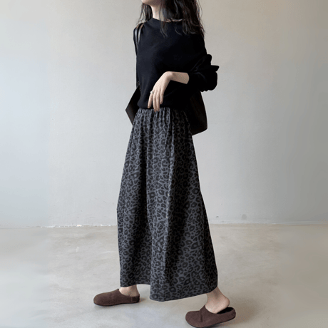 retro leopard flare midi skirt　MA1601