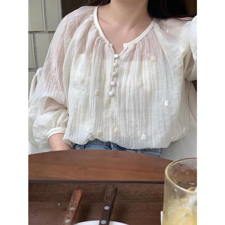 embroidery flower long sleeve blouse　MA1170