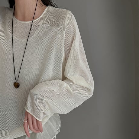 sheer roll hem knit long sleeve top　MA1869