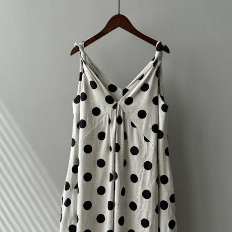 polka dot flare linen dress　MA1573