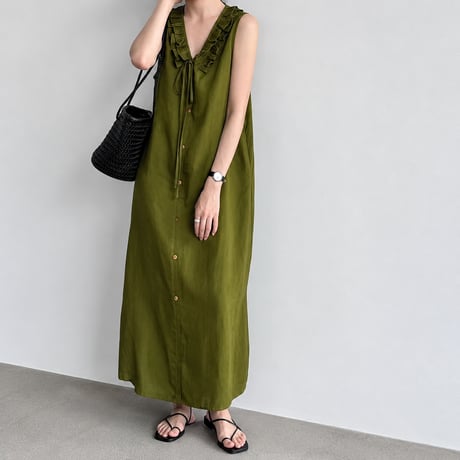 ワンピース MONTLY COLORS : DECEMBER frill collar ribbon sleeveless onepiece MA1987