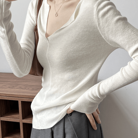 french v-neck open long sleeve knit　MA1631