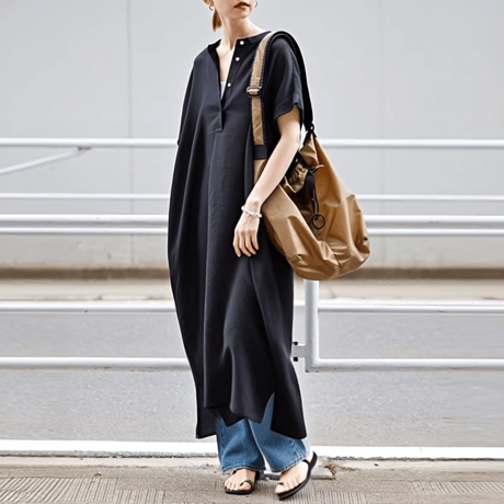 button neck long shirt dress　MA1823
