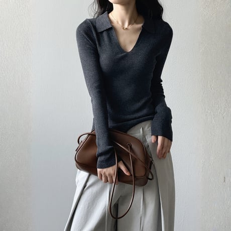 deep v-collar rib knit top　MA1654