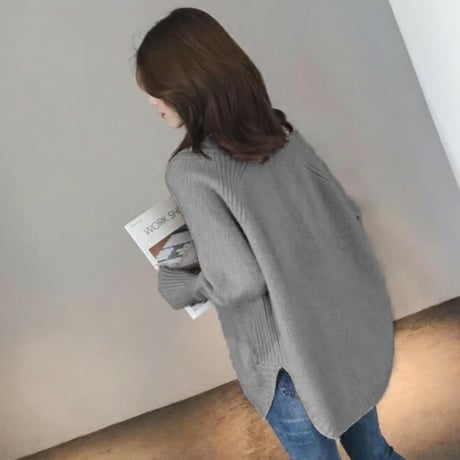 【即納】side slit loose knit pullover　MA1691