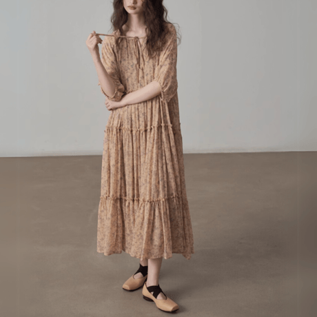 french retro floral & feminine chiffon onepiece　MA1437