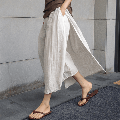 linen blend faux skirt wide pants　MA1851