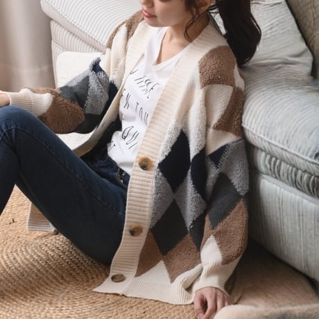 argyle texture knit cardigan　MA1763