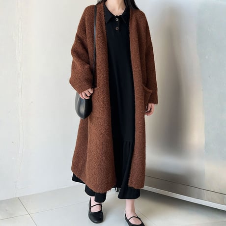 soft boucle long knit cardigan　MA1705