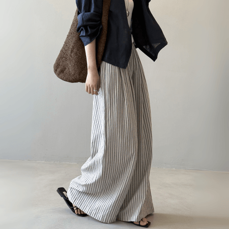 linen blend stripe widepants　MA1578