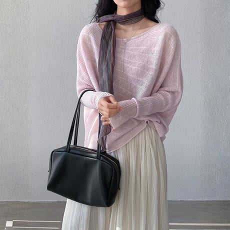 sheer wide neck rib knit pullover　MA1770