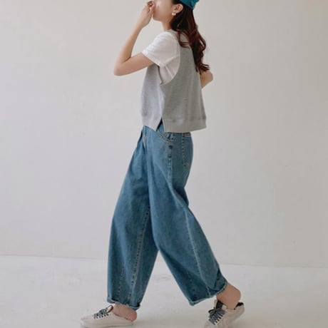 wide arm layered cotton tops /2color　MA1848