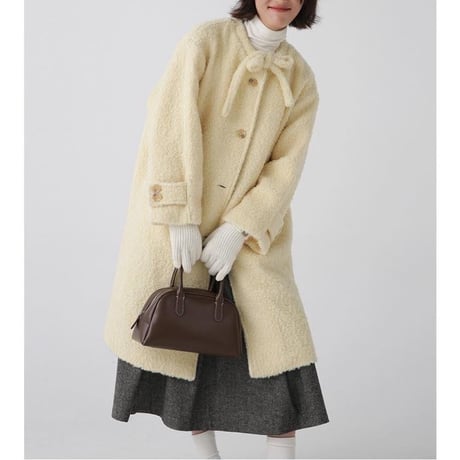 ribbon neck wool coat　MA1333