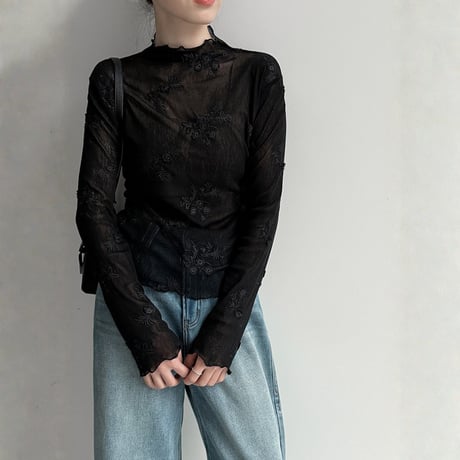 lace floral mesh base layer blouse　MA1868