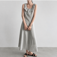 ruffle collar sleeveless a-line long one piece/2color　MA1986