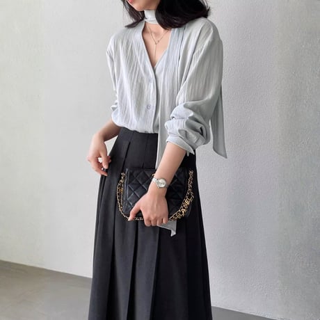 ribbon drape v-neck blouse　MA1771