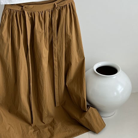 ribbon belt gather flare skirt　MA1909