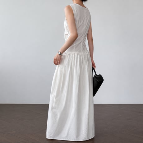 sleeveless waist ribbon gather one piece/3color　MA1993