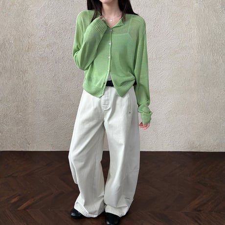 sheer round neck knit cardigan　MA1872