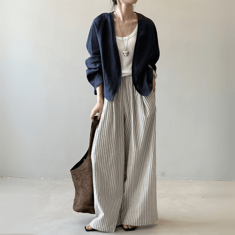linen blend stripe widepants　MA1578
