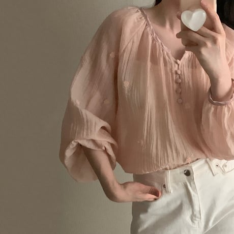 embroidery flower long sleeve blouse　MA1170