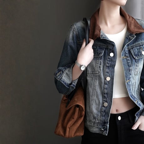 retro wash contrast collar denim jacket　MA1914