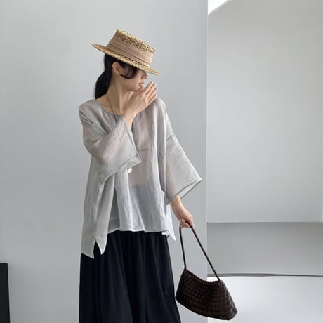 sheer wide sleeve pocket blouse　MA1978