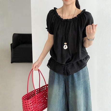 off shoulder puff sleeve drawstring blouse　MA1973