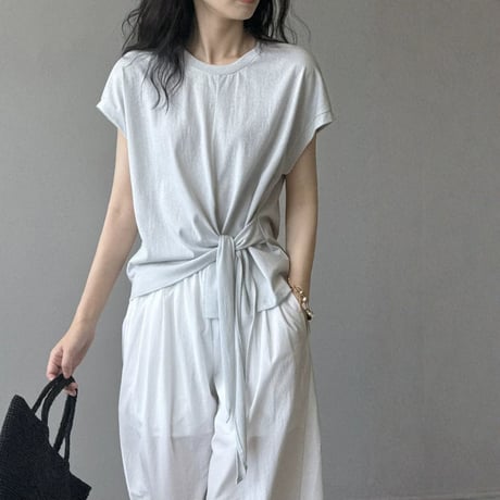 side ribbon french sleeve tops　MA1974