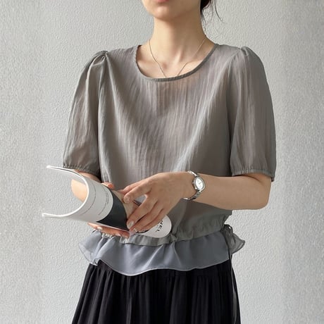 sheer layered drawstring puff sleeve blouse　MA1976