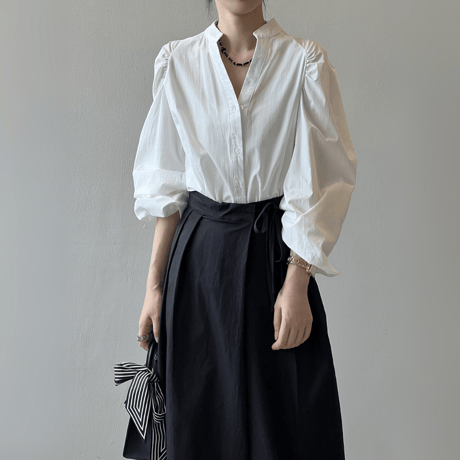 band collar puff sleeve blouse　MA1623