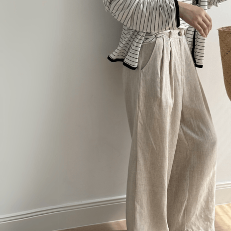 linen tuck wide pants　MA1548
