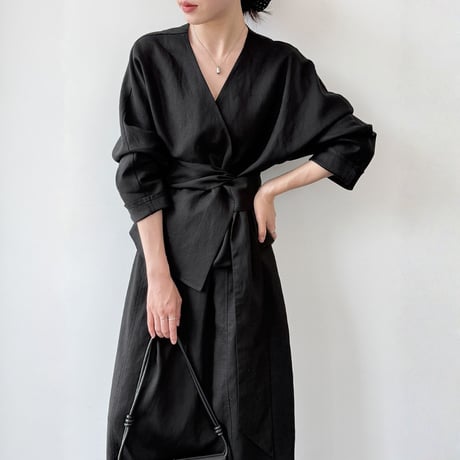 linenlike cachecoeur tops straight skirt setup　MA1961