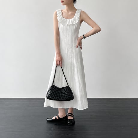 ruffle collar sleeveless a-line long one piece/2color　MA1986