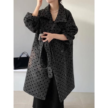 dot gray long coat　MA1332