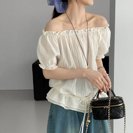 off shoulder puff sleeve drawstring blouse　MA1973