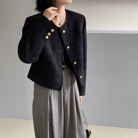 collarless tweed jacket　MA1148