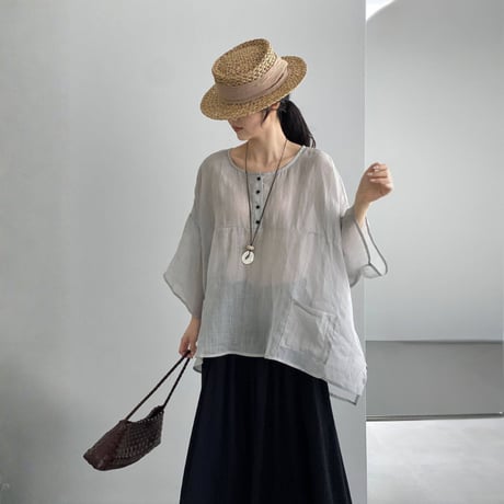 sheer wide sleeve pocket blouse　MA1978
