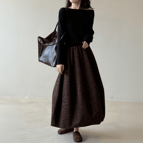 retro leopard flare midi skirt　MA1601