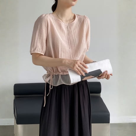 sheer layered drawstring puff sleeve blouse　MA1976