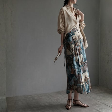 ethnic print wrap long skirt　MA1939