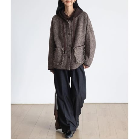 fringe pocket hooded tweed jacket　MA1146