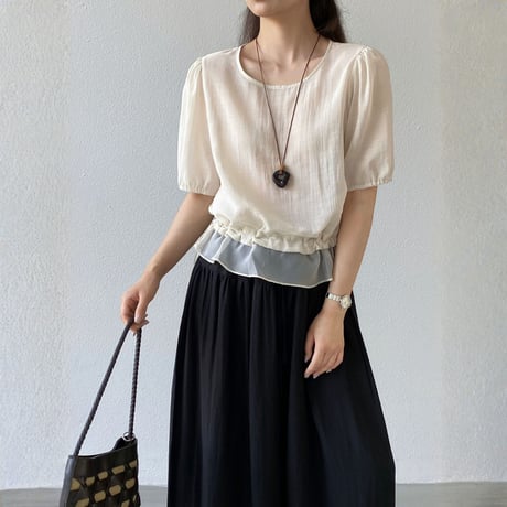 sheer layered drawstring puff sleeve blouse　MA1976
