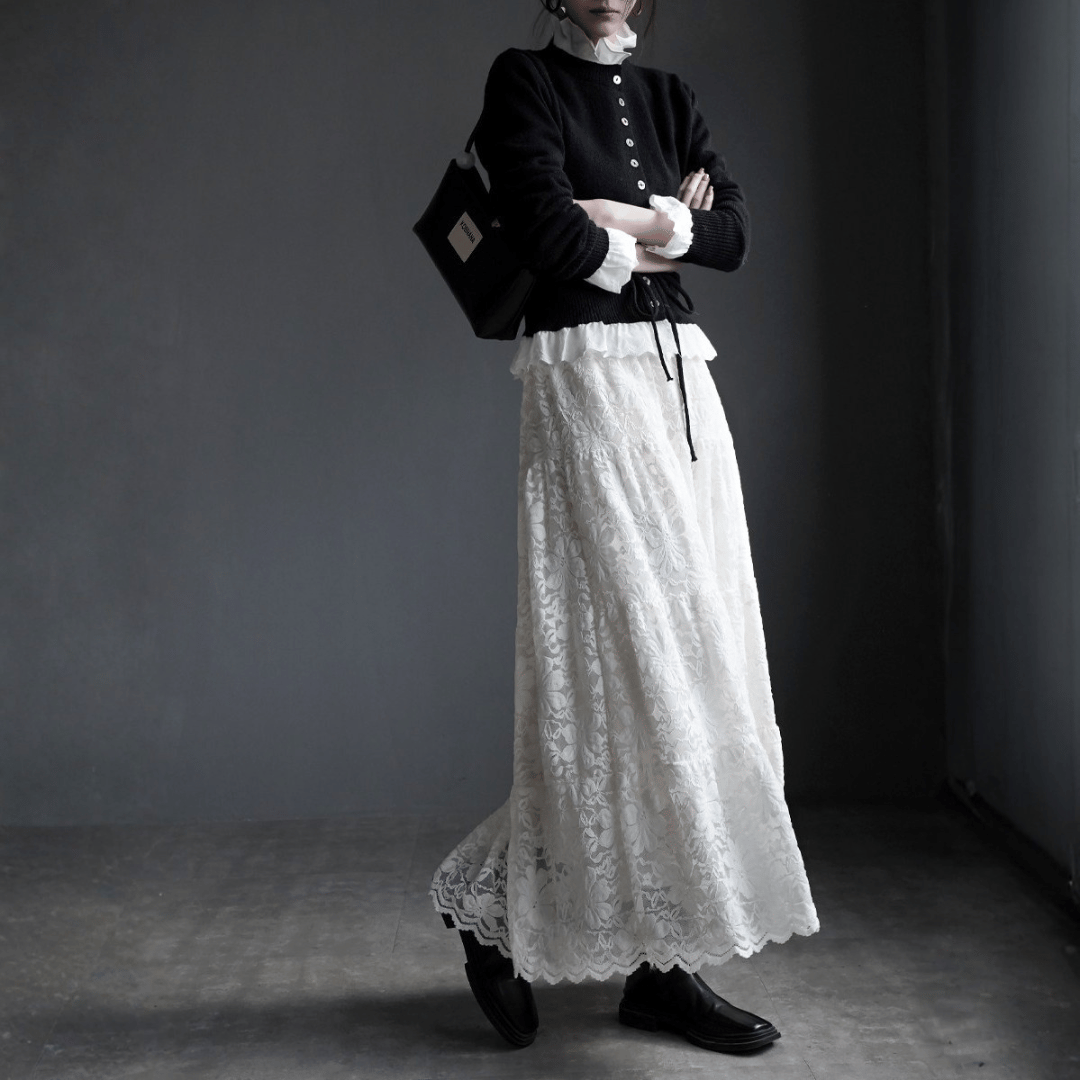 embroidered lace midi flare skirt MA1831 | MaiA